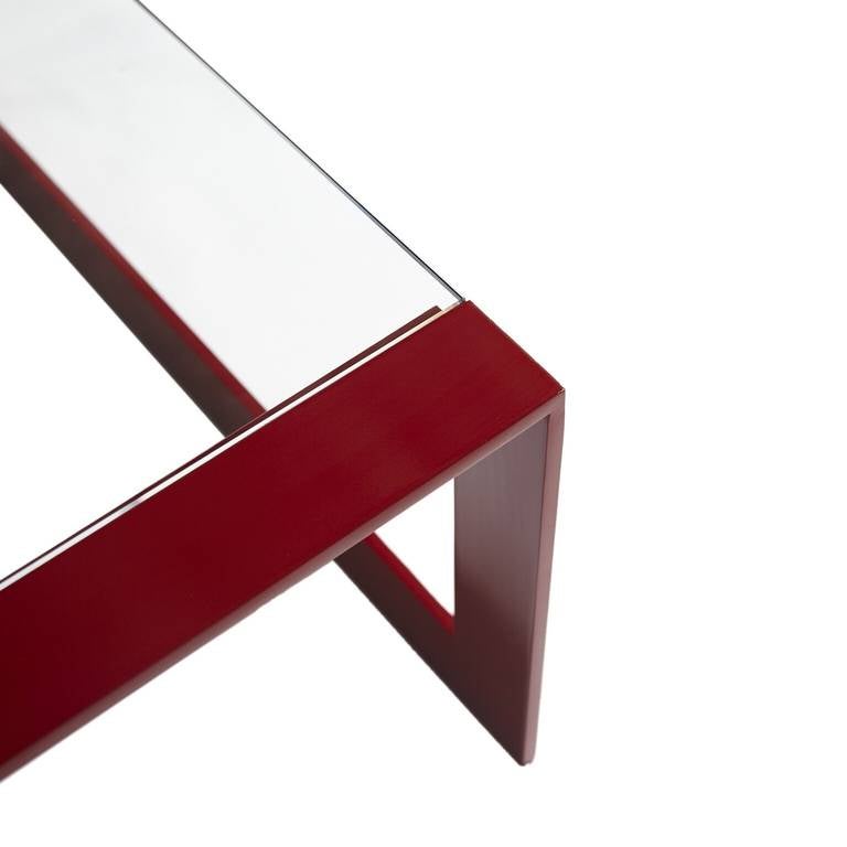 Modern Minimalist Glass and Steel Coffee Table For Sale