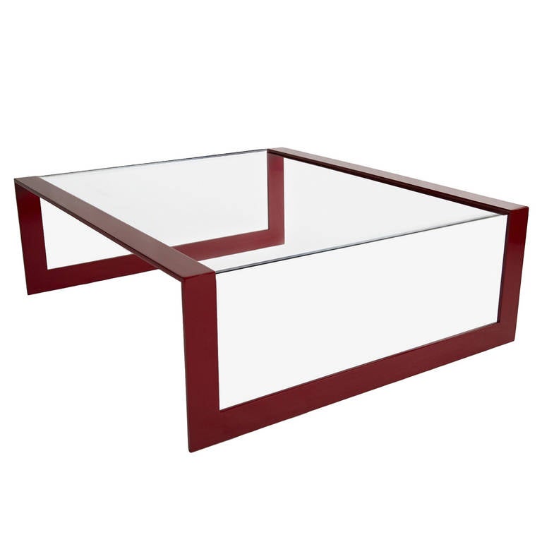 Minimalist Glass and Steel Coffee Table For Sale