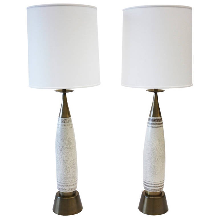 Pair of Stippled Glaze Ceramic and Brass Table Lamps by Rembrant For Sale