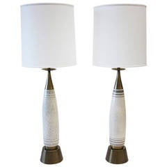 Pair of Stippled Glaze Ceramic and Brass Table Lamps by Rembrant
