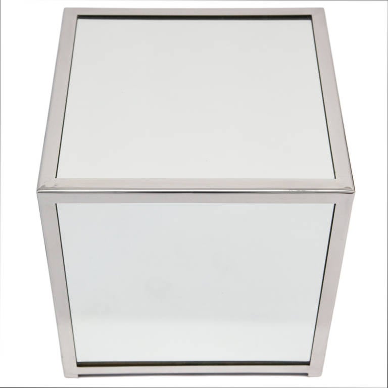 Pair of Mirrored Glass and Chromed Steel Cube Tables