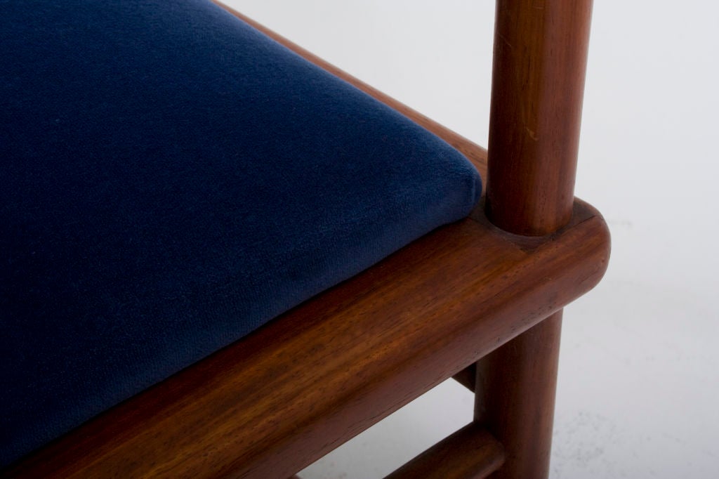 Mid-20th Century Blue Velvet Chinoiserie Chairs