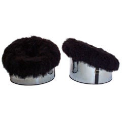 Pair of Black Tibetan Lamb Cylinder Chairs
