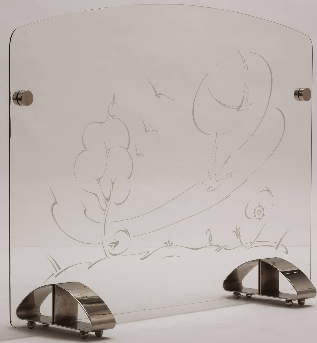 Whimsical Etched Glass Fire Screen