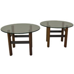 Pair of Rosewood and Blackened Steel Side Tables