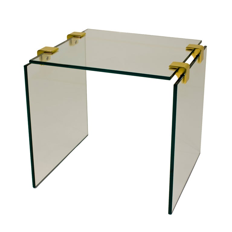 Pace Collection Glass and Brass Side Table For Sale