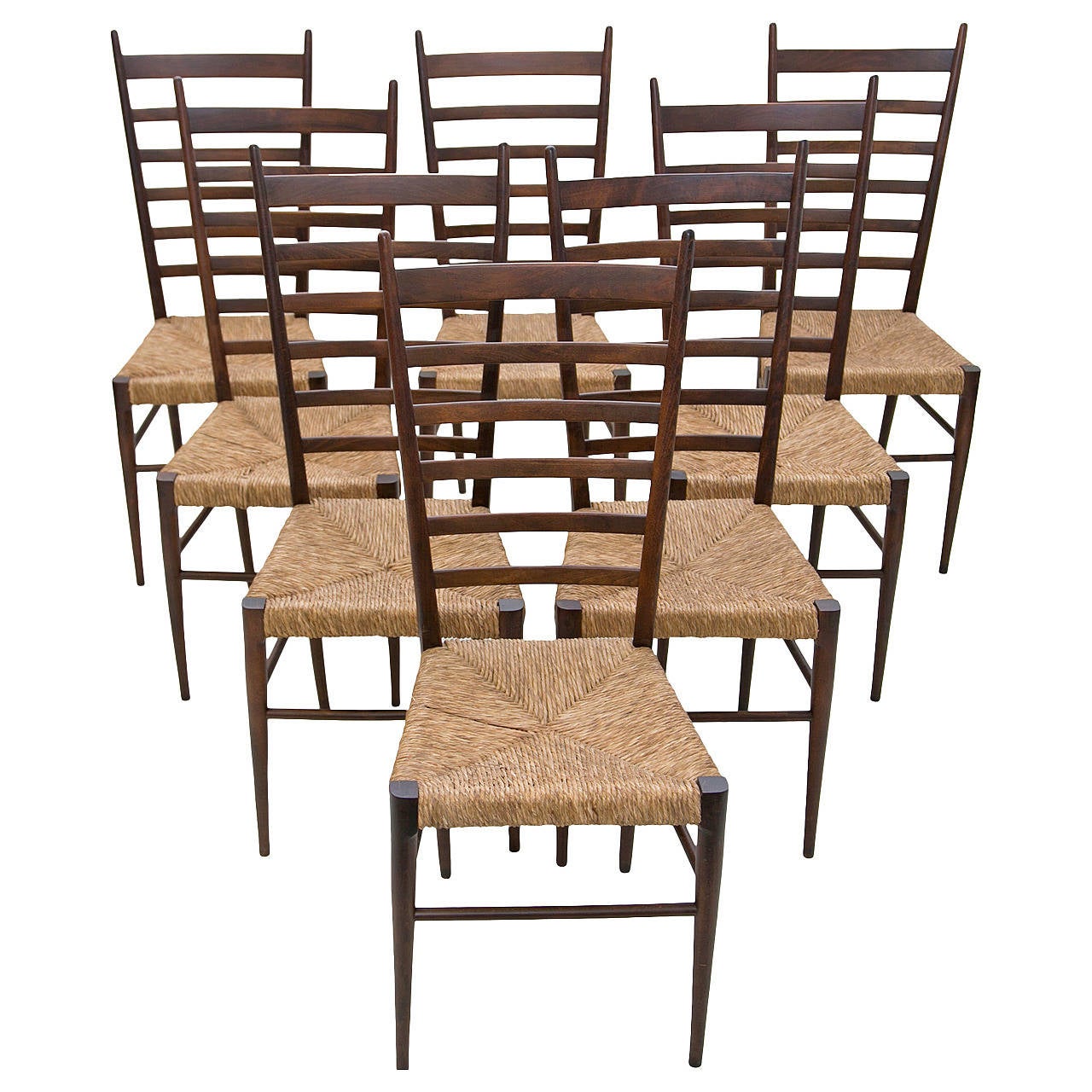 Set of Eight Beechwood Ladder-Back Chairs For Sale