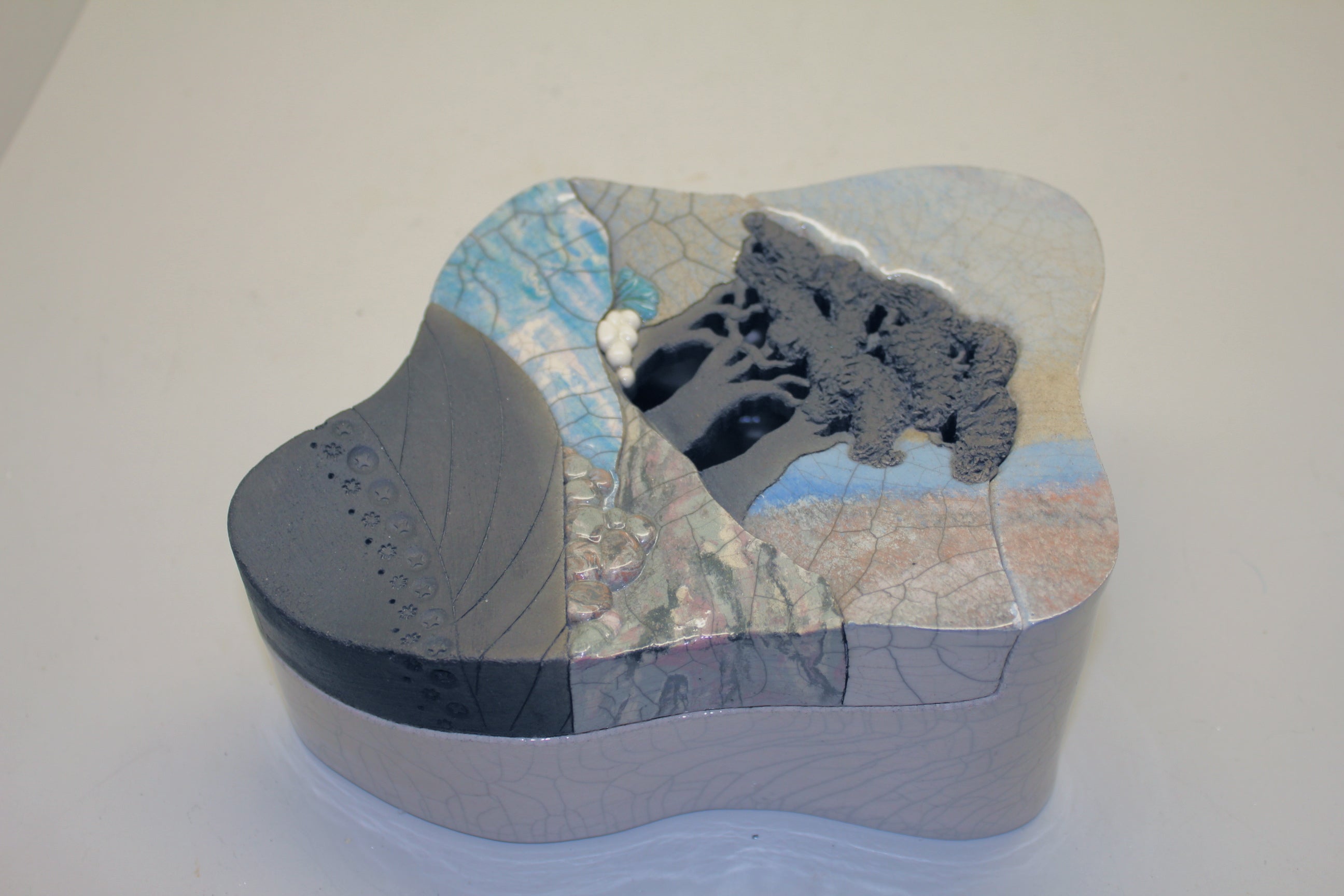 Bill Herb Dimensional Raku Pottery Box Visually Stunning