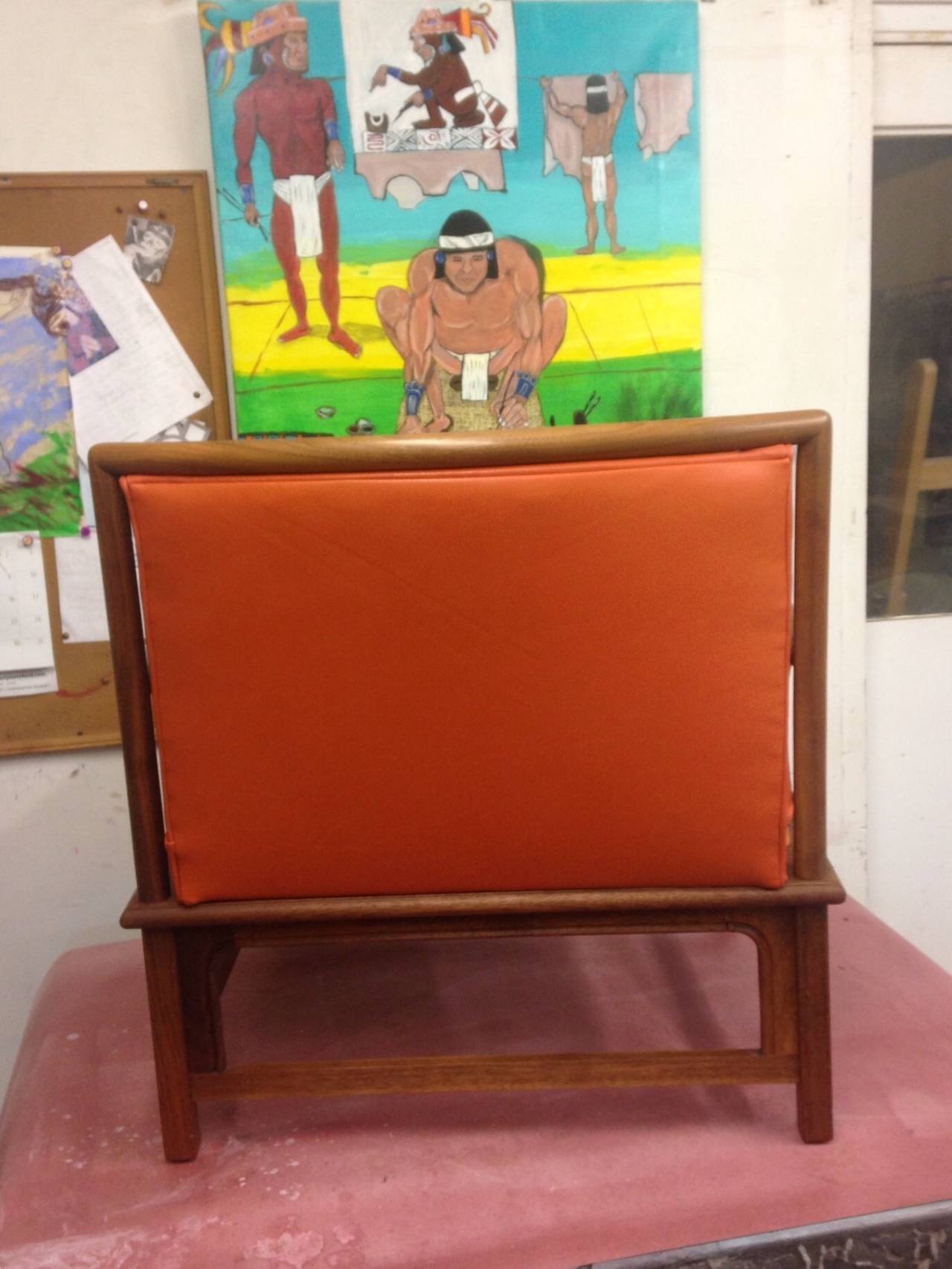 Pair of Widdicomb Asian Style Armchairs in Orange Leather In Good Condition In Palm Springs, CA