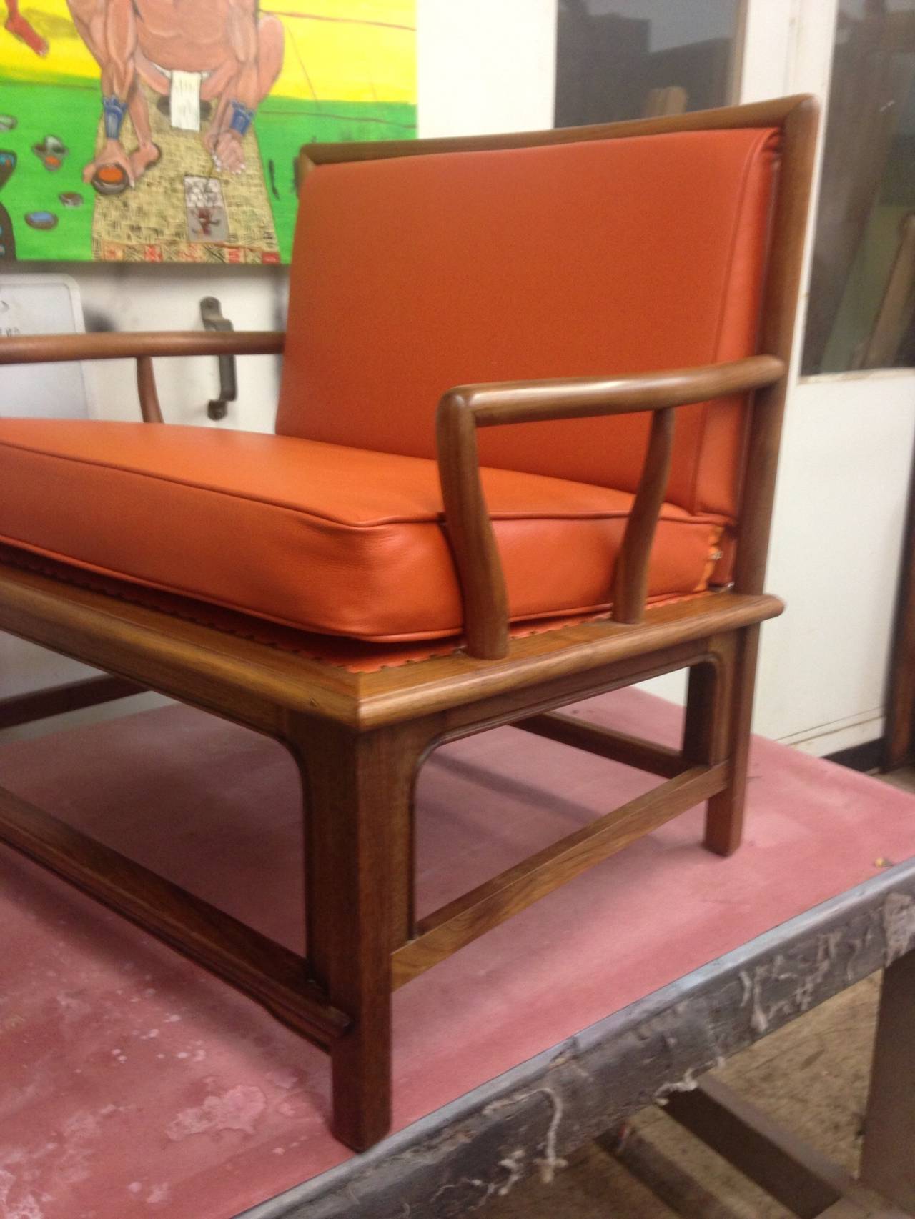 20th Century Pair of Widdicomb Asian Style Armchairs in Orange Leather