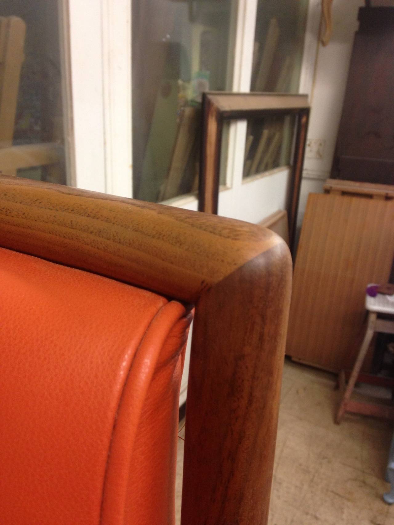 Pair of Widdicomb Asian Style Armchairs in Orange Leather 1