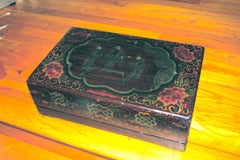 Antique Lacquered Chinese Covered Box With Trays