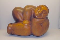 Smiling Carved Wood Buddha By John Rood 1940 