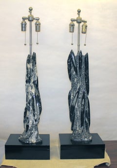 Pair Of Artisan Made Lamps From Orthoceras Fossils