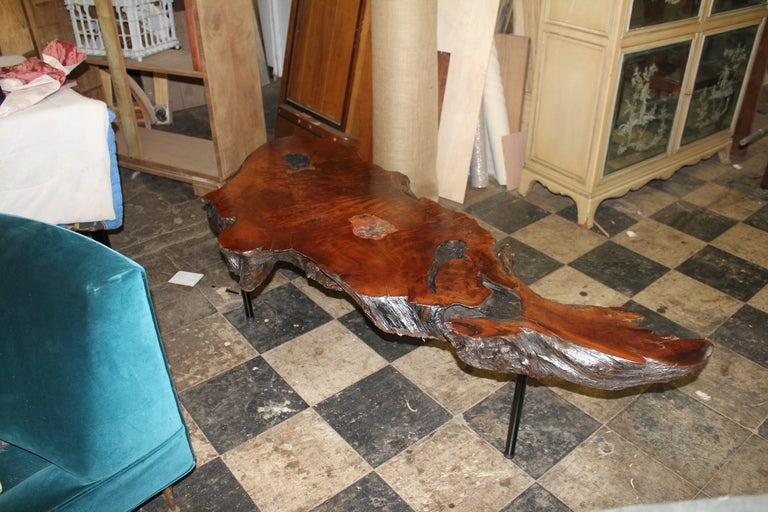 Late 20th Century Beautiful Redwood Coffee Table With Inlaid Petrified Wood