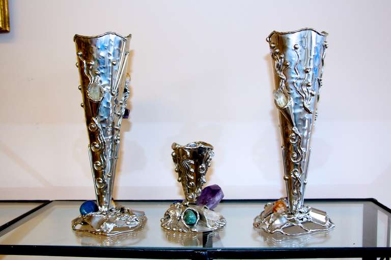 Metal Vases with Semi-Precious Stones For Sale 1