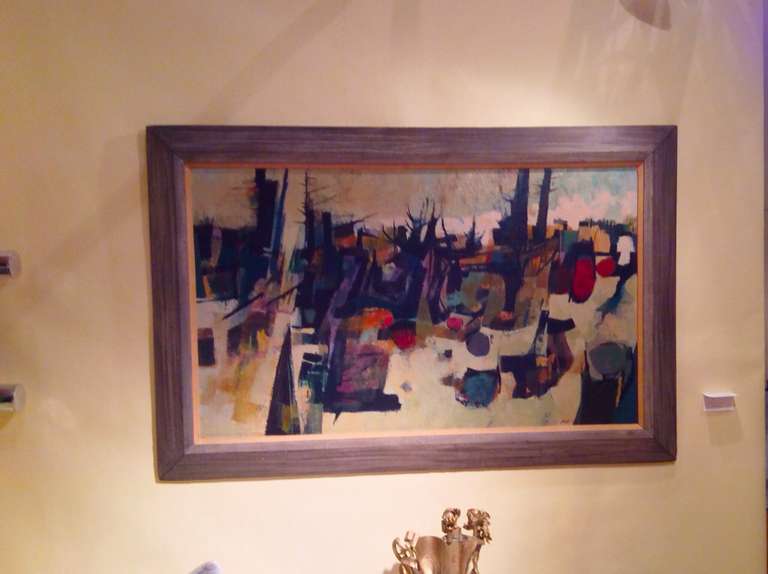 Ein großartiges abstraktes Werk des bekannten Künstlers Edward Howard Betts (1920-2008). Er wurde im Chrysler-Museum ausgestellt und trägt ein Lagerschild mit dem Namen Chrysler. Auf der Rückseite befindet sich ein Etikett mit dem Titel 