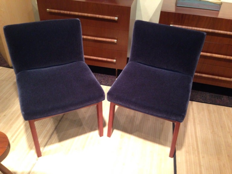 American Pair of Padauk Chairs Re-Done in Wool Mohair