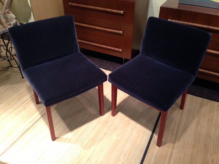 Pair of Padauk Chairs Re-Done in Wool Mohair In Good Condition In Palm Springs, CA