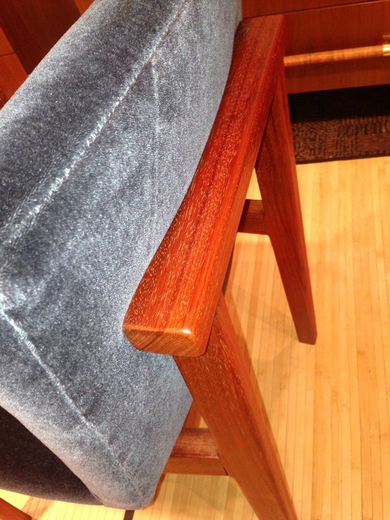 Pair of Padauk Chairs Re-Done in Wool Mohair 1