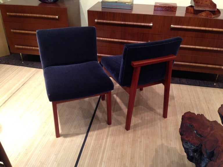 Pair of Padauk Chairs Re-Done in Wool Mohair 2