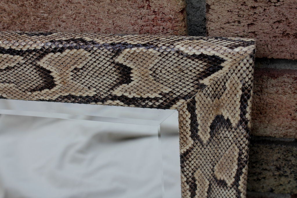 American 1980's Python Snakeskin covered mirror