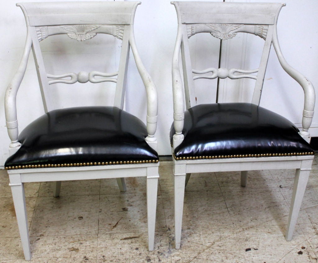 4 1920s Italian armchairs w/ polished leather & brass tack seats