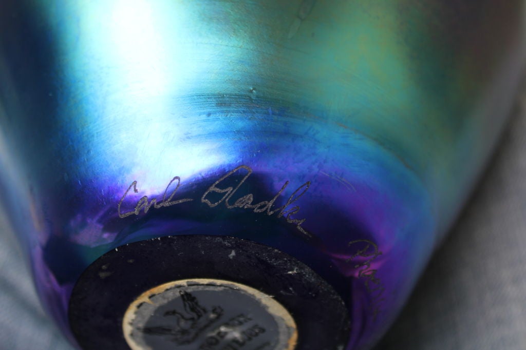Blown Glass Carl Radke for Phoenix Studios Iridescent Glass Vase Dated 1980