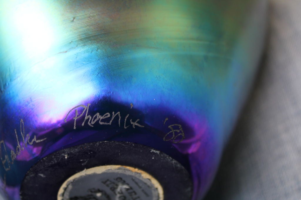 Carl Radke for Phoenix Studios Iridescent Glass Vase Dated 1980 1