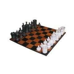 Unique Hand Thrown Art Pottery Chess Set Custom Leather Board