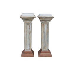 Pair of Marble Top 1920
s Distressed Pedestals