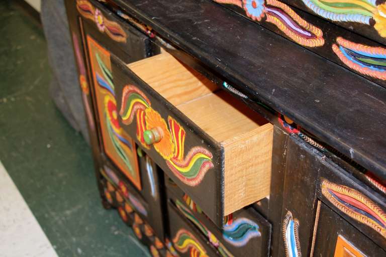Folk Art Hand Painted Cabinet In Good Condition In Palm Springs, CA
