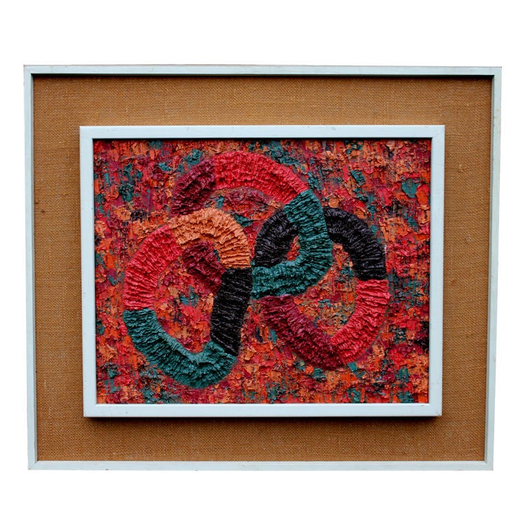 Abstract heavy impasto palette work painting signed dated 1968