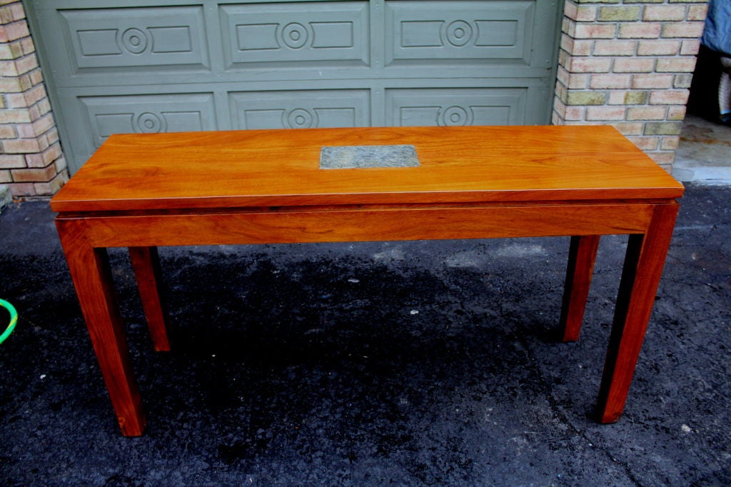 Heavy solid teak console / server with inset marble accent