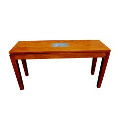 Heavy solid teak console / server with inset marble accent