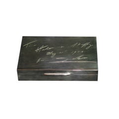 Thomae for Cartier sterling silver box with inscription on top