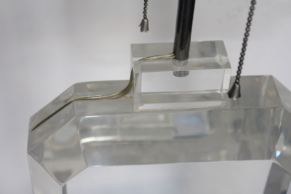 Heavy chunky Lucite lamp monogrammed LP