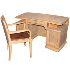 Beautiful period art deco desk and chair with cerused oak finish