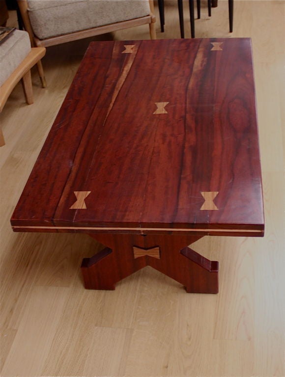 American Craftsman's Table of Exotic Woods with Great Form For Sale 1