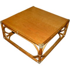 1987 McGuire furniture company oak & rattan coffee table
