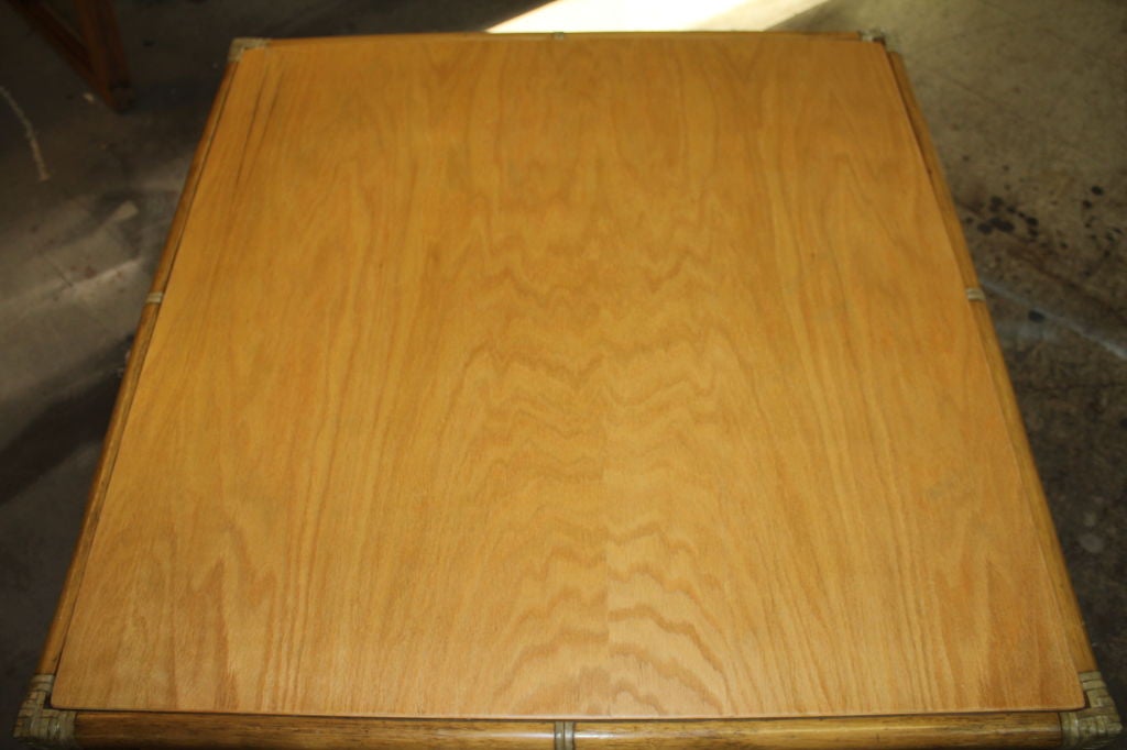20th Century 1987 McGuire furniture company oak & rattan coffee table
