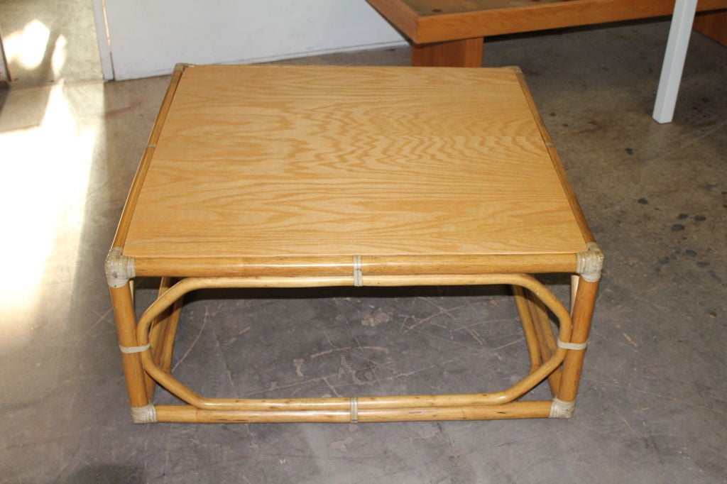 1987 McGuire furniture company oak & rattan coffee table 2