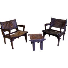 Rare 3 pc set Peace Corps Ocepa Leather Furniture 1960s Ecuador