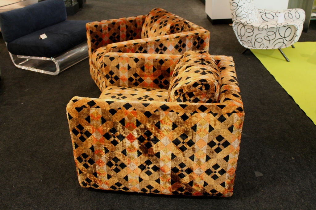 Pr 70's cube chairs original cut velvet fabric by International