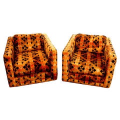 Pr 70's cube chairs original cut velvet fabric by International