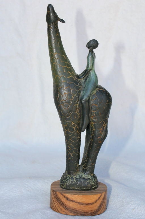 Bronze des Künstlers Craig Lehmann Giraffe aus Colorado mit afrikanischem Reiter (amerikanisch) im Angebot