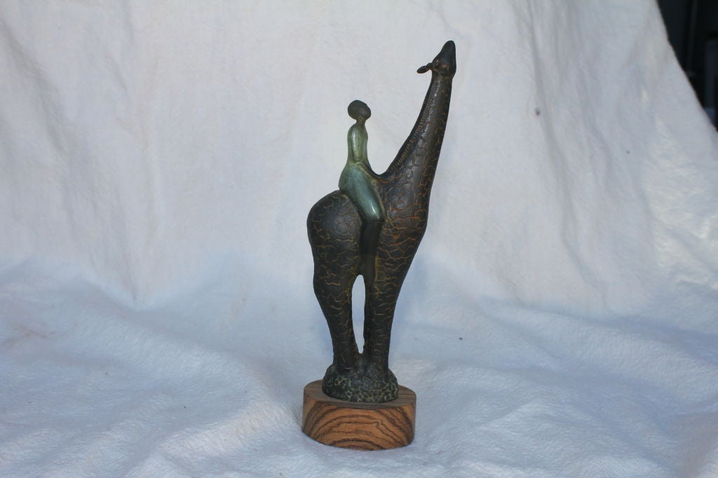 Bronze by Colorado Artist Craig Lehmann Giraffe with African Rider In Good Condition For Sale In Palm Springs, CA