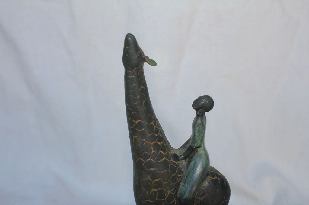 Bronze by Colorado Artist Craig Lehmann Giraffe with African Rider For Sale 1