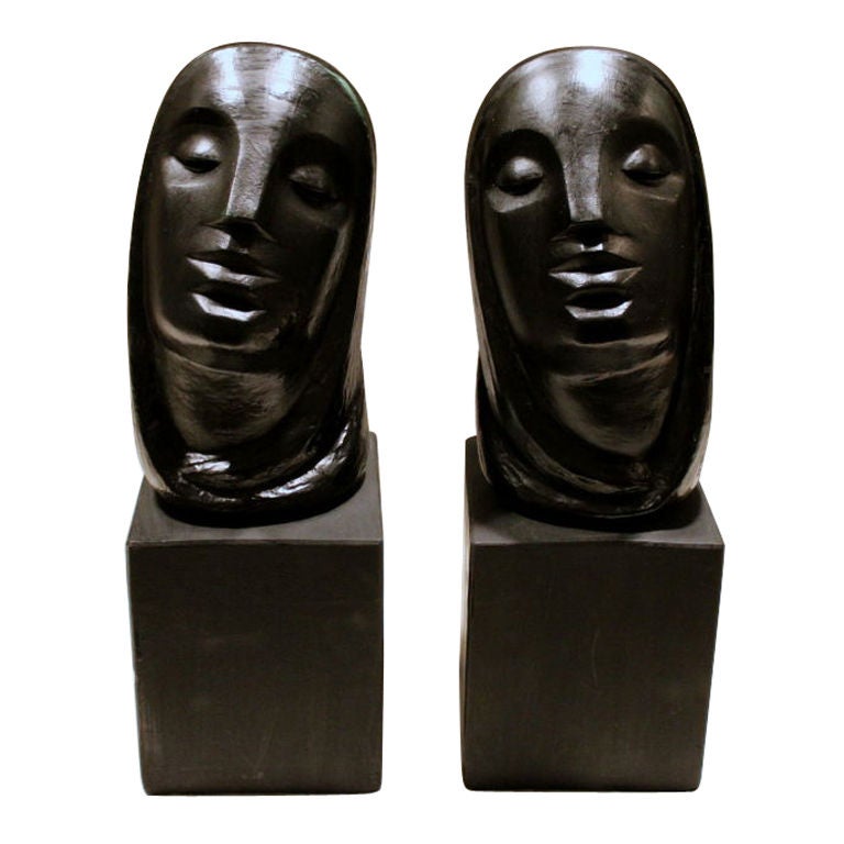 Great pair of Cubist plaster busts by reknown artist Rima