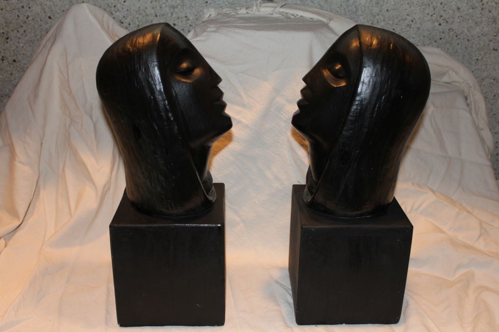 Plaster Great pair of Cubist plaster busts by reknown artist Rima